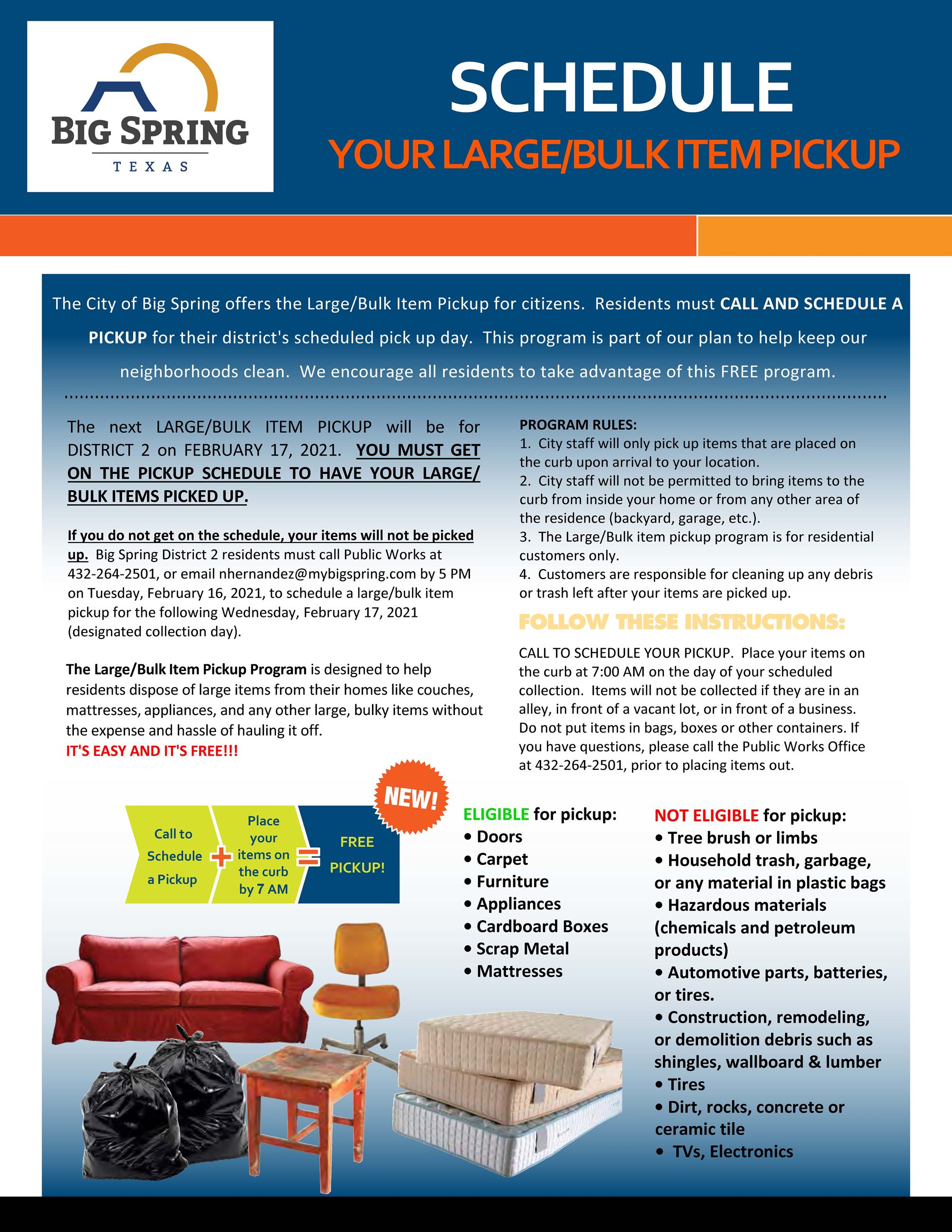 Large Bulk Item Pickup FEBRUARY 2021