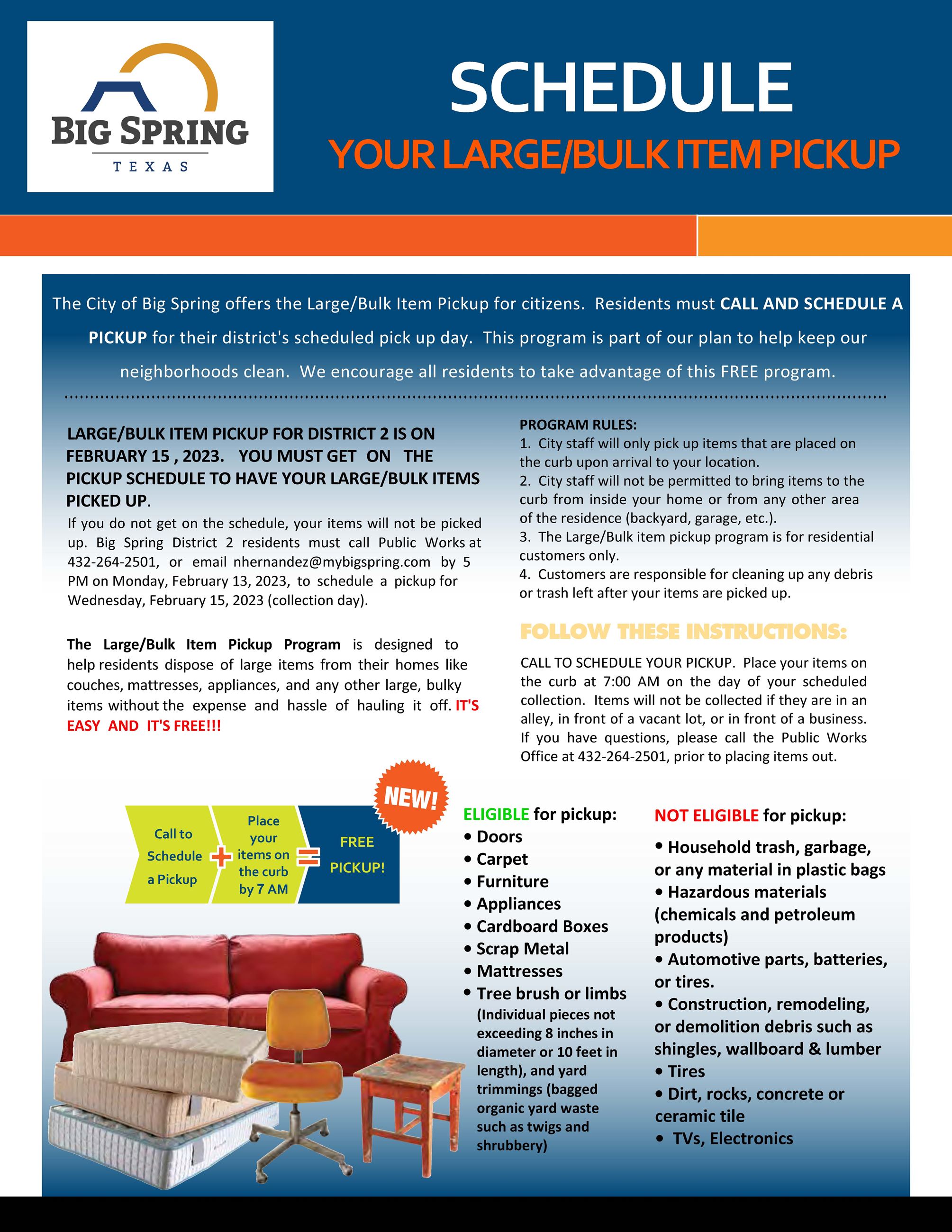 Large Bulk Item Pickup FEBRUARY 2023