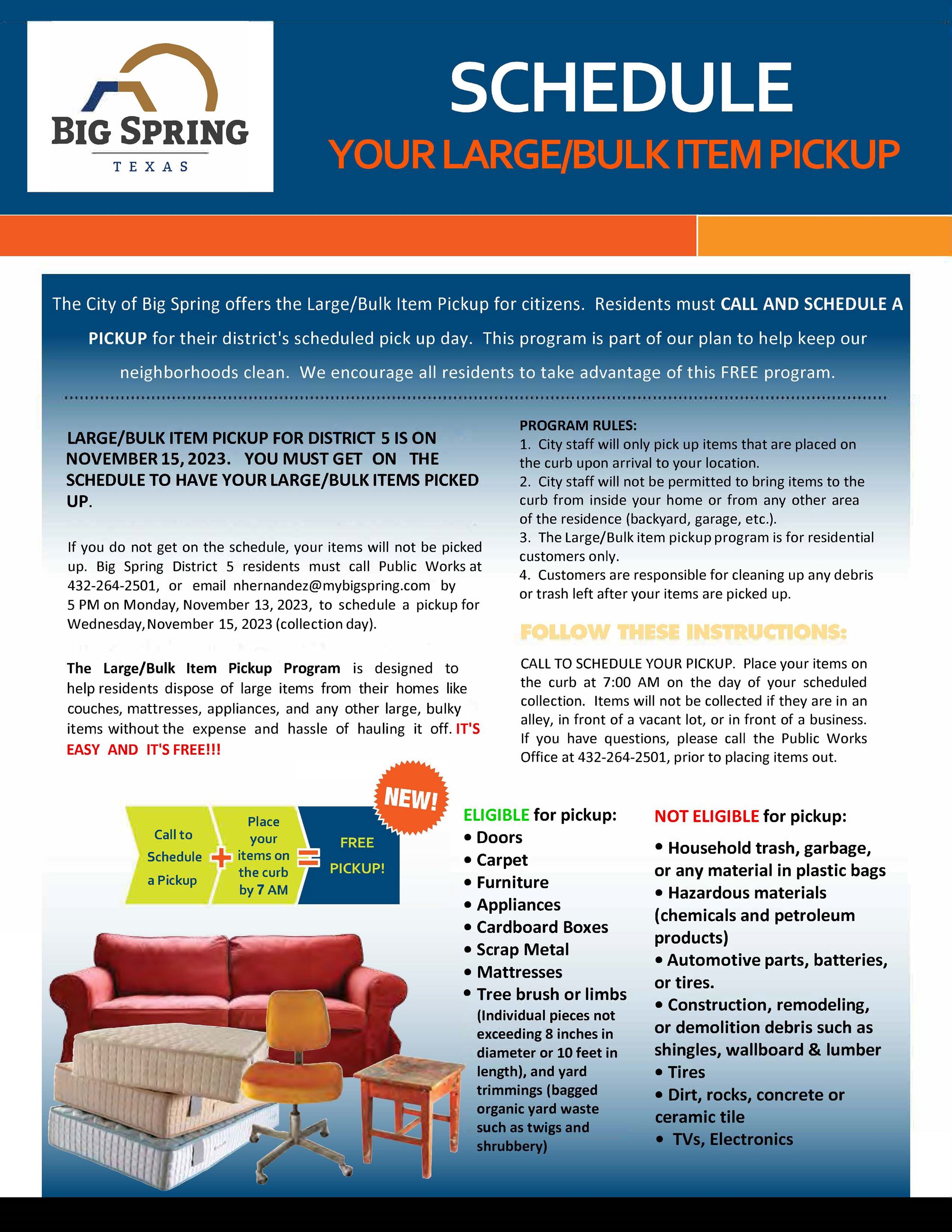 Large Bulk Item Pickup NOVEMBER 2023